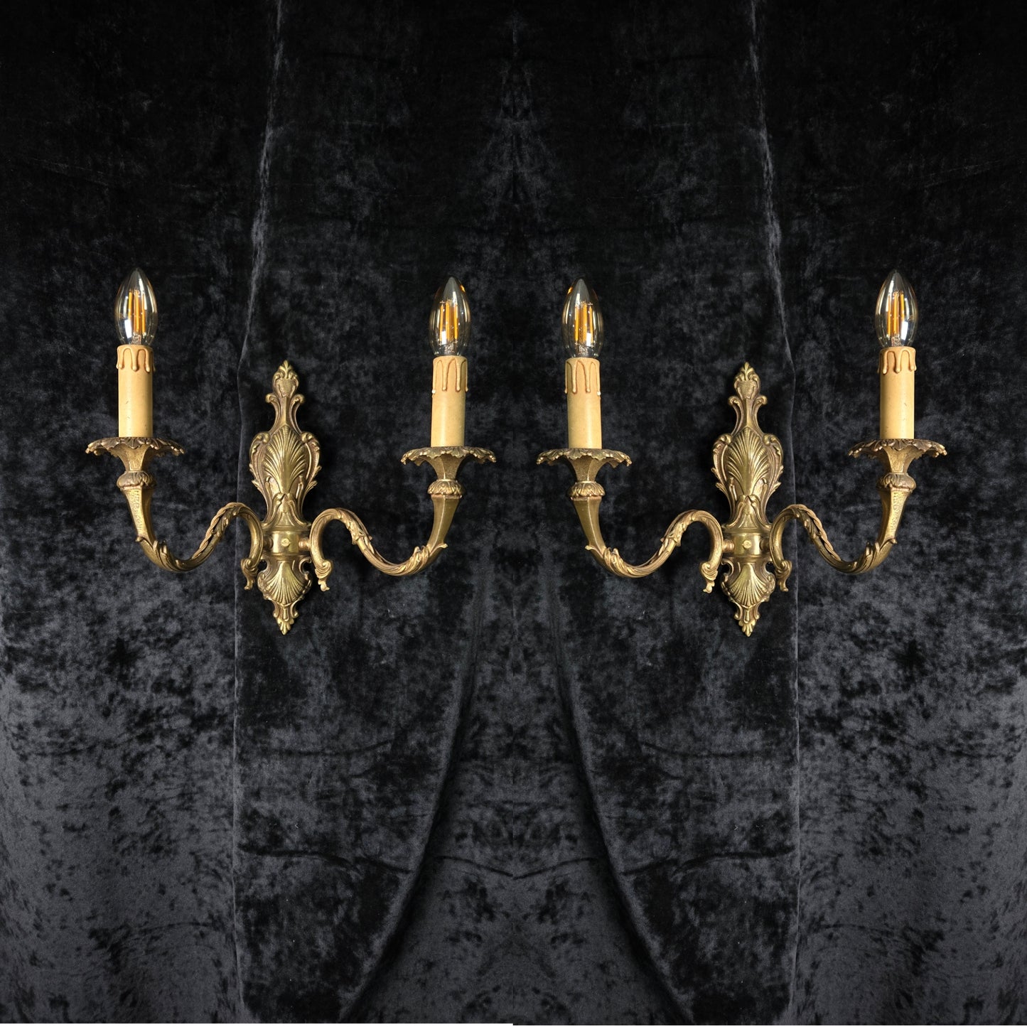 Fabulous Pair of Vintage 2 Arm Italian Brass Leaf Sconces Wall Lights