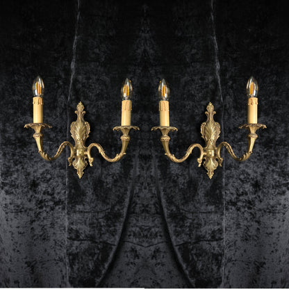 Fabulous Pair of Vintage 2 Arm Italian Brass Leaf Sconces Wall Lights