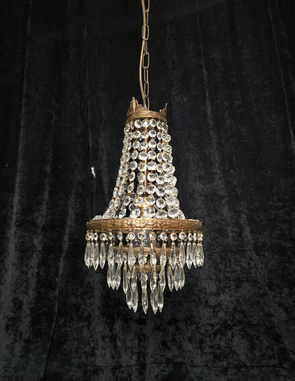 Beautiful Antique French 3 Tier Waterfall Montgolfiere Crystal Brass Chandelier