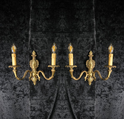 Fabulous Pair of Vintage 2 Arm Italian Brass Leaf Sconces Wall Lights