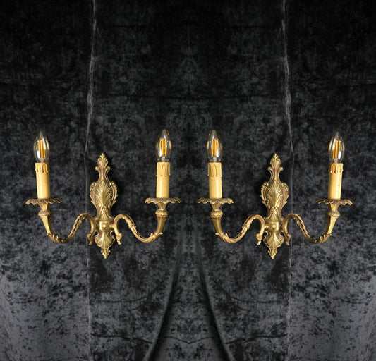 Fabulous Pair of Vintage 2 Arm Italian Brass Leaf Sconces Wall Lights