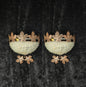 Fabulous Pair Vintage French Iron Murano Glass Basket Leaf Wall Lights Sconces