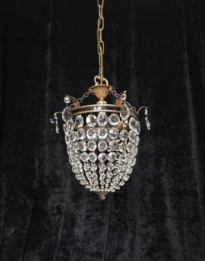 Stunning Antique French Empire Style Brass Crystal Leaf Chandelier Ceiling Light