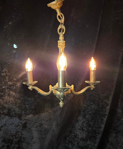 Art Nouveau Style Vintage French Bronze Veritable 3 Arm Chandelier Ceiling Light