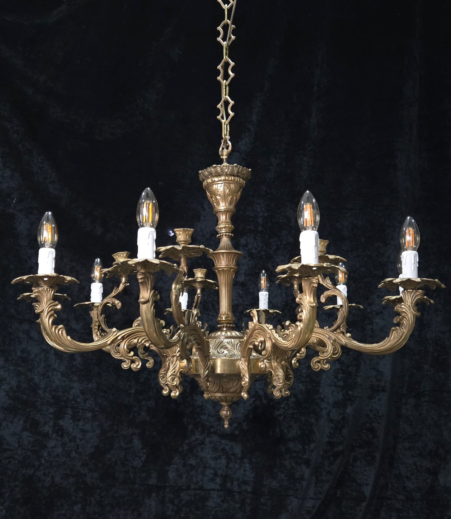 Fabulous Huge Heavy Vintage Italian Solid Brass 10 Arm 5 Candle Chandelier Light