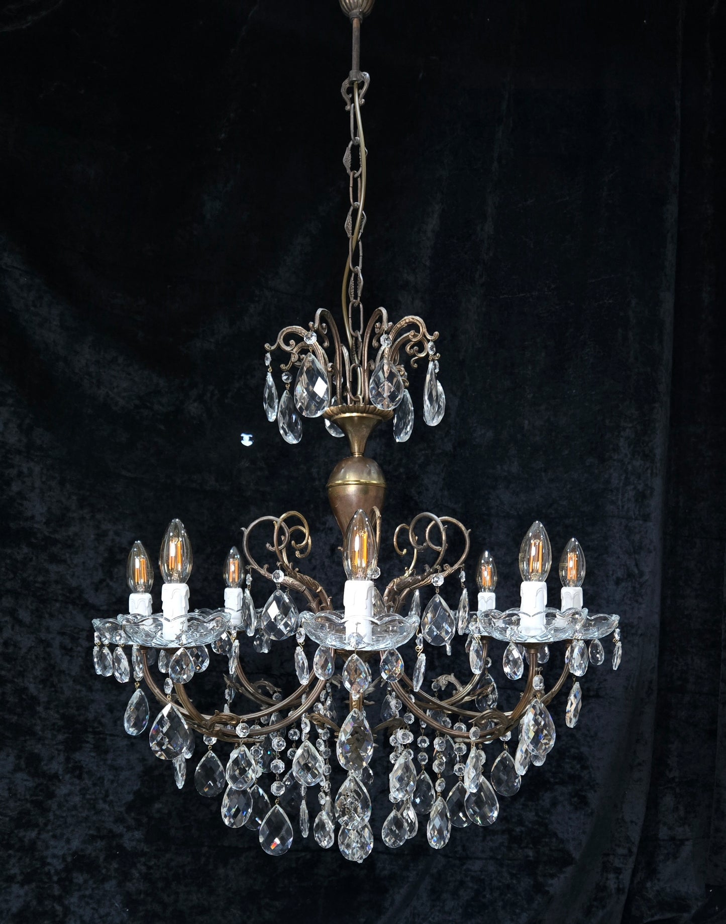 Fabulous Large Vintage Italian Heavy 8 Arm Leaf Crystal Chandelier Ceiling Light