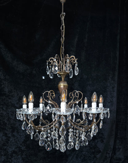 Fabulous Large Vintage Italian Heavy 8 Arm Leaf Crystal Chandelier Ceiling Light