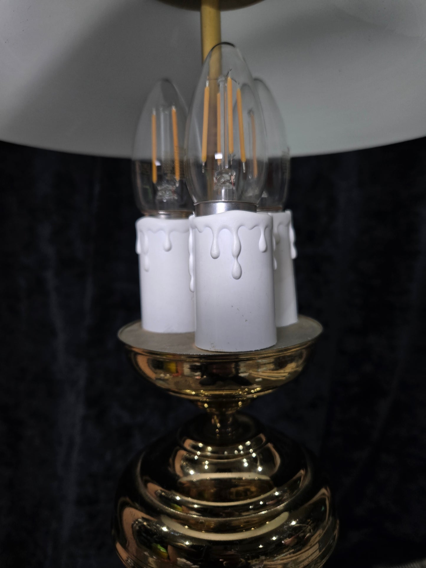 Unique Vintage Milk Glass Brass Bouillotte Oil Lamp Style 3 Light Chandelier