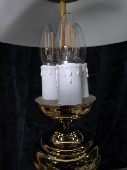 Unique Vintage Milk Glass Brass Bouillotte Oil Lamp Style 3 Light Chandelier
