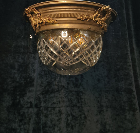 Classical Antique French Flush Mount Large 4 Light Cut Glass Ceiling Light