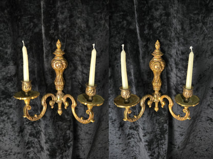 Fine Pair of Heavy Antique French Bronze Rococo Style Candle Wall Lights Sconces