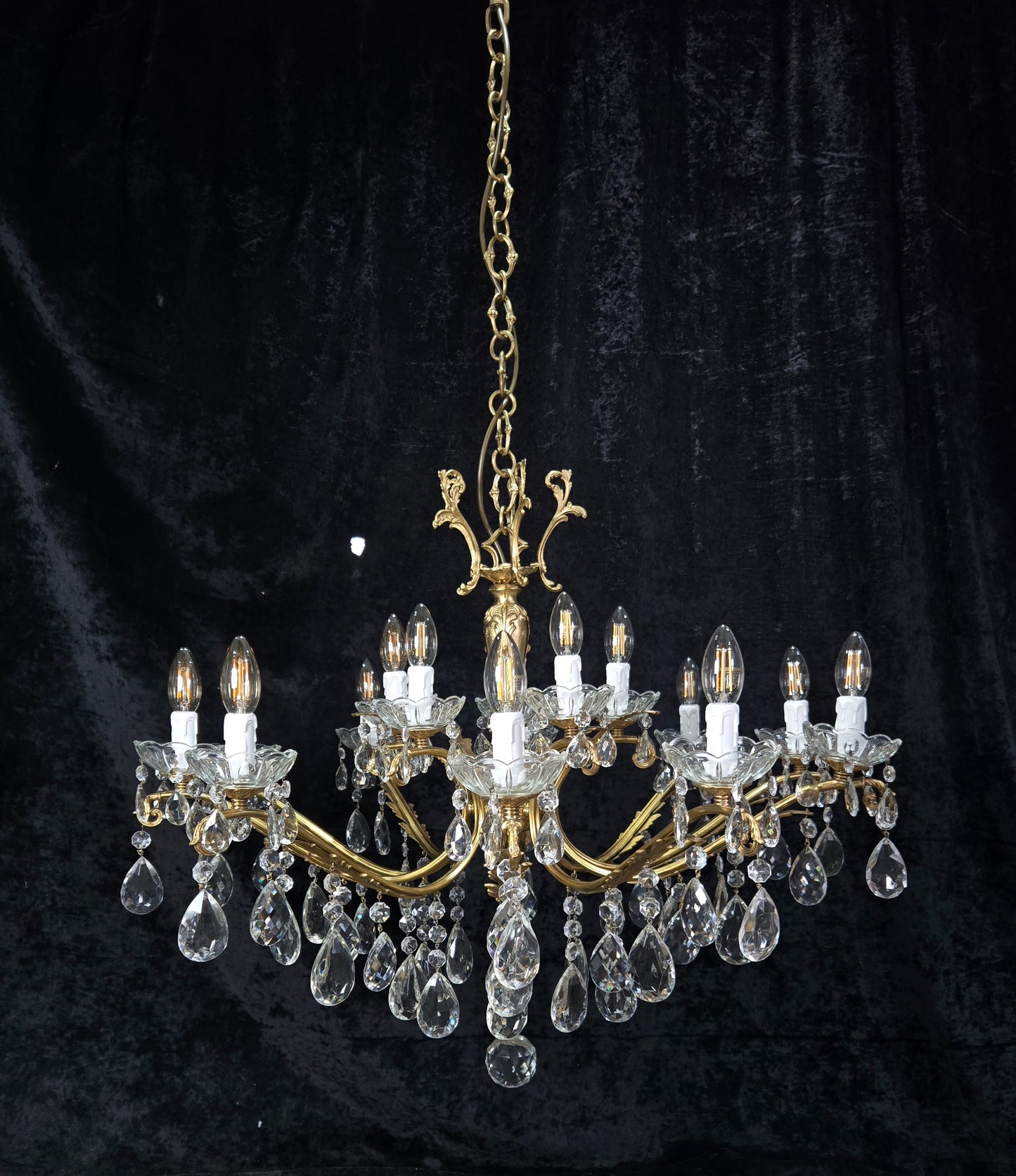 Fabulous Large Vintage Italian Heavy 10 Arm 15 Light Brass Crystal Chandelier