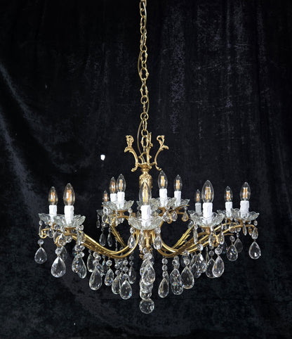 Fabulous Large Vintage Italian Heavy 10 Arm 15 Light Brass Crystal Chandelier