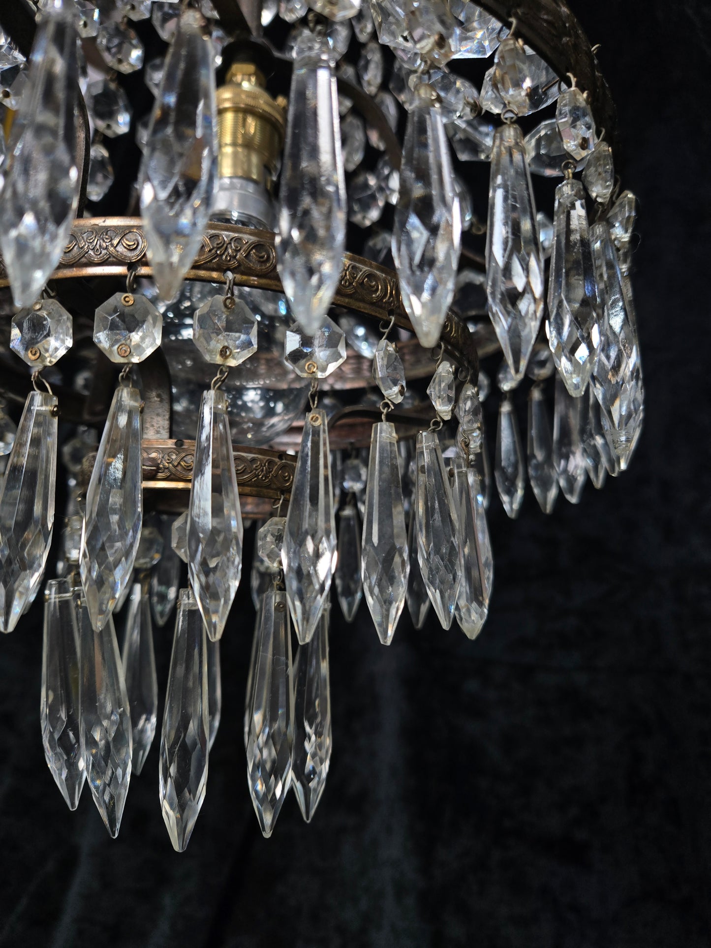 Beautiful Antique French 3 Tier Waterfall Montgolfiere Crystal Brass Chandelier