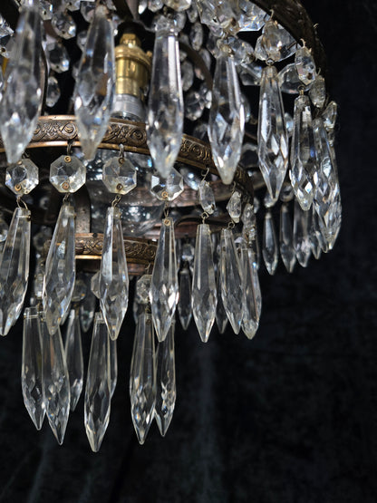 Beautiful Antique French 3 Tier Waterfall Montgolfiere Crystal Brass Chandelier