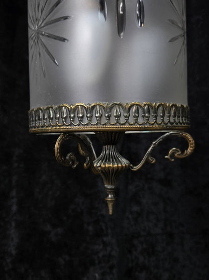 Elegant Vintage Italian Cylinder Cut Glass Starburst Brass 3 Light Lantern
