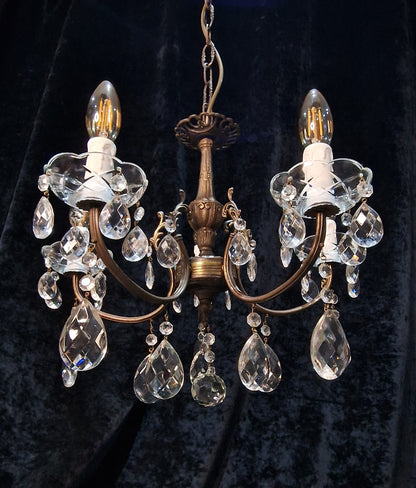 Lovely Elegant Vintage Italian 5 Arm Brass Crystal Chandelier Ceiling Light