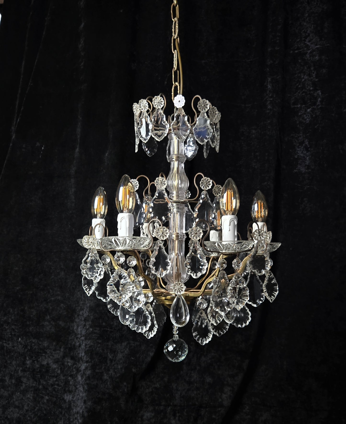 Fabulous Heavy Antique French 6 Arm Bronze Tiered Crystal Chandelier Light