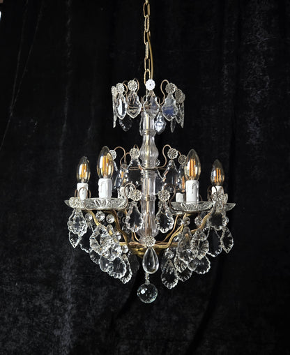 Fabulous Heavy Antique French 6 Arm Bronze Tiered Crystal Chandelier Light
