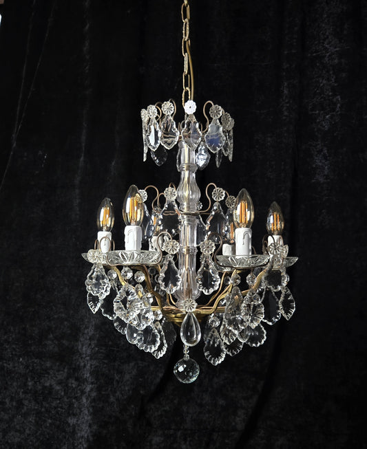 Fabulous Heavy Antique French 6 Arm Bronze Tiered Crystal Chandelier Light