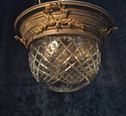 Classical Antique French Flush Mount Large 4 Light Cut Glass Ceiling Light