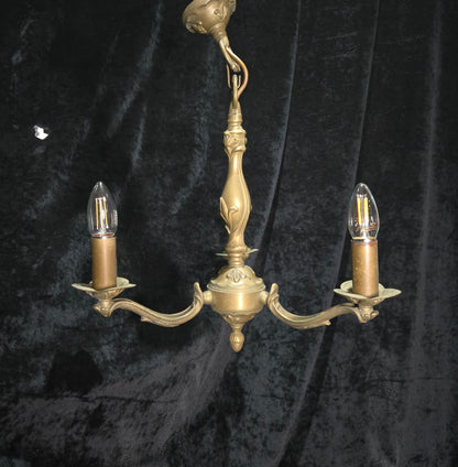 Art Nouveau Style Vintage French Bronze Veritable 3 Arm Chandelier Ceiling Light
