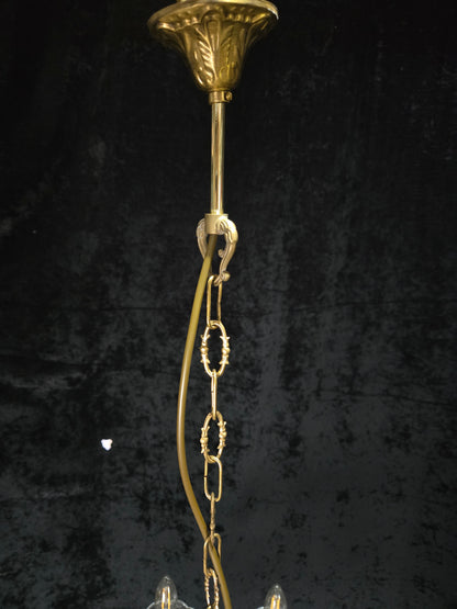 Beautiful Vintage Italian 8 Arm Brass Glass Crystal Chandelier Ceiling Light