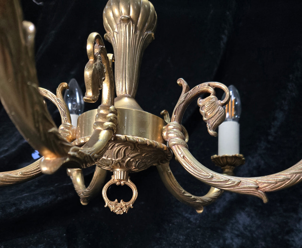 Traditional Vintage French 5 Arm Heavy Brass Flower Bud Chandelier ceiling Light