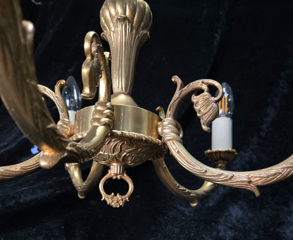 Traditional Vintage French 5 Arm Heavy Brass Flower Bud Chandelier ceiling Light