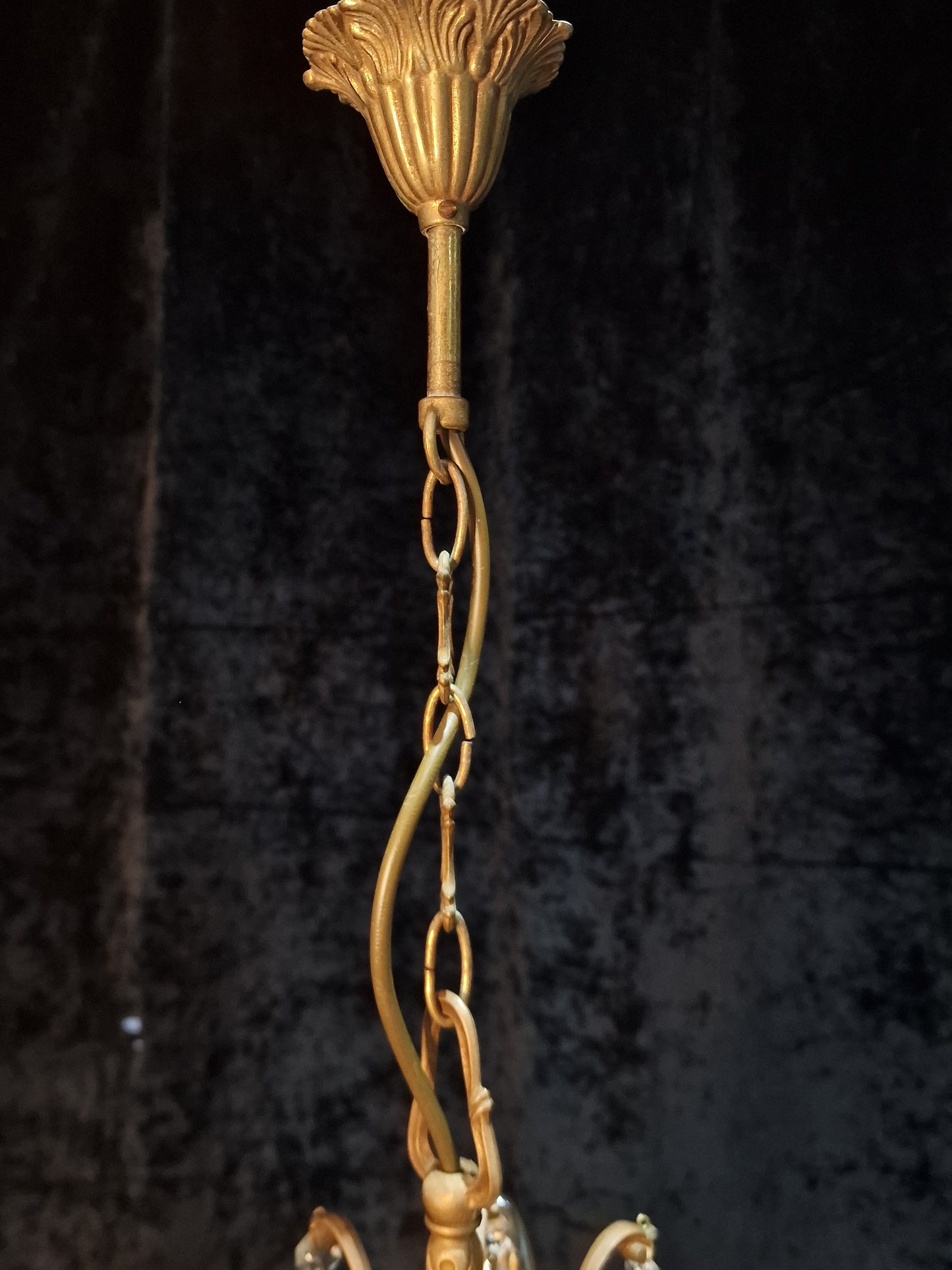 Beautiful Antique French 5 Arm Brass and Crystal Chandelier Ceiling Light