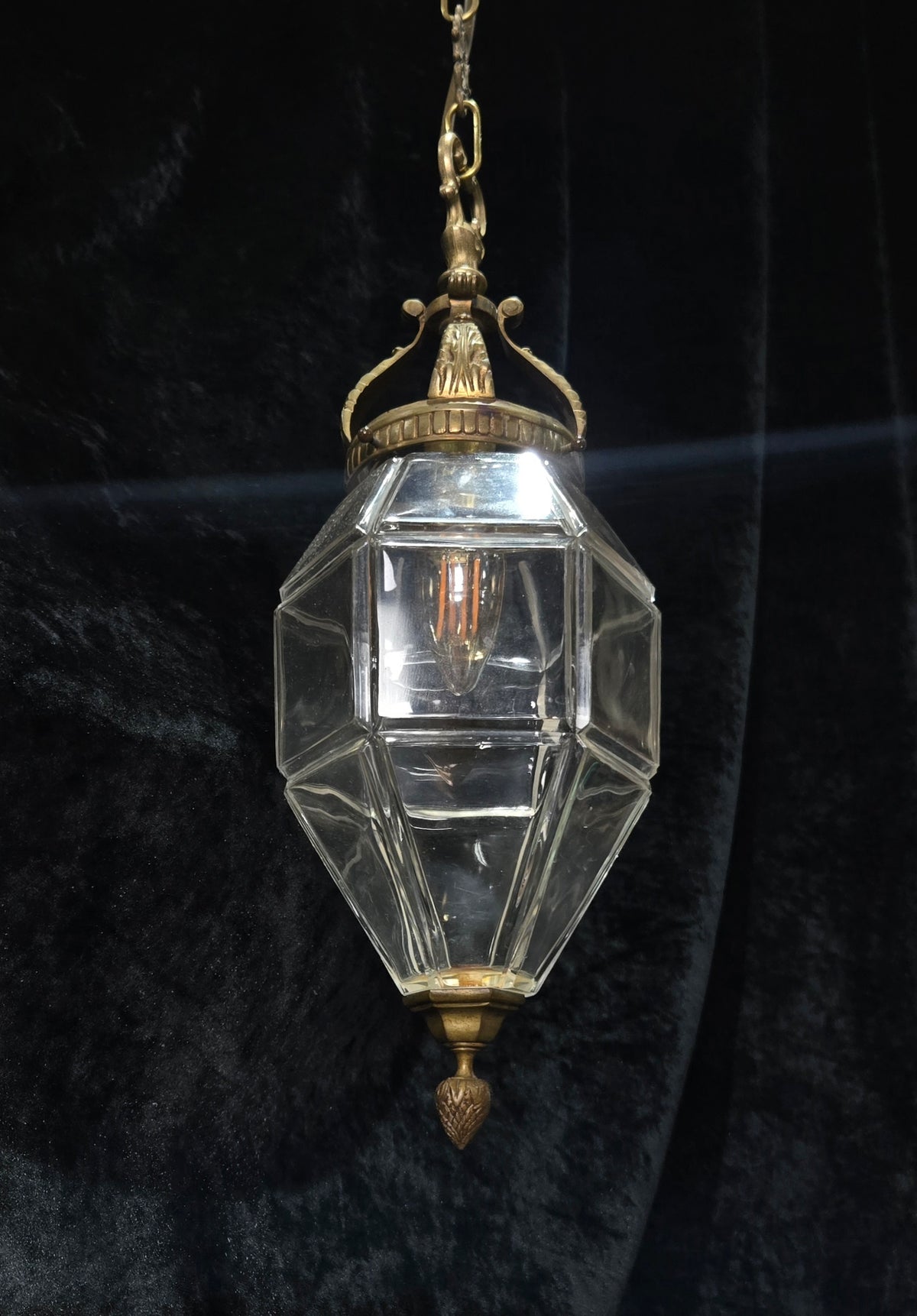 Traditional Vintage French Brass Geometric Clear Glass 1 Light Lantern