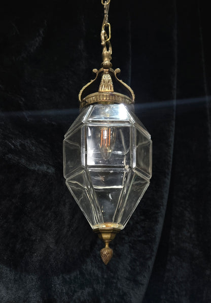 Traditional Vintage French Brass Geometric Clear Glass 1 Light Lantern