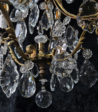 Gorgeous Heavy Antique French 4 Arm Caged Bronze Crystal Chandelier Light