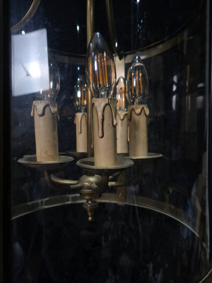Grand Large Chateau Quality Heavy Antique French 6 Light Brass Cylinder Lantern