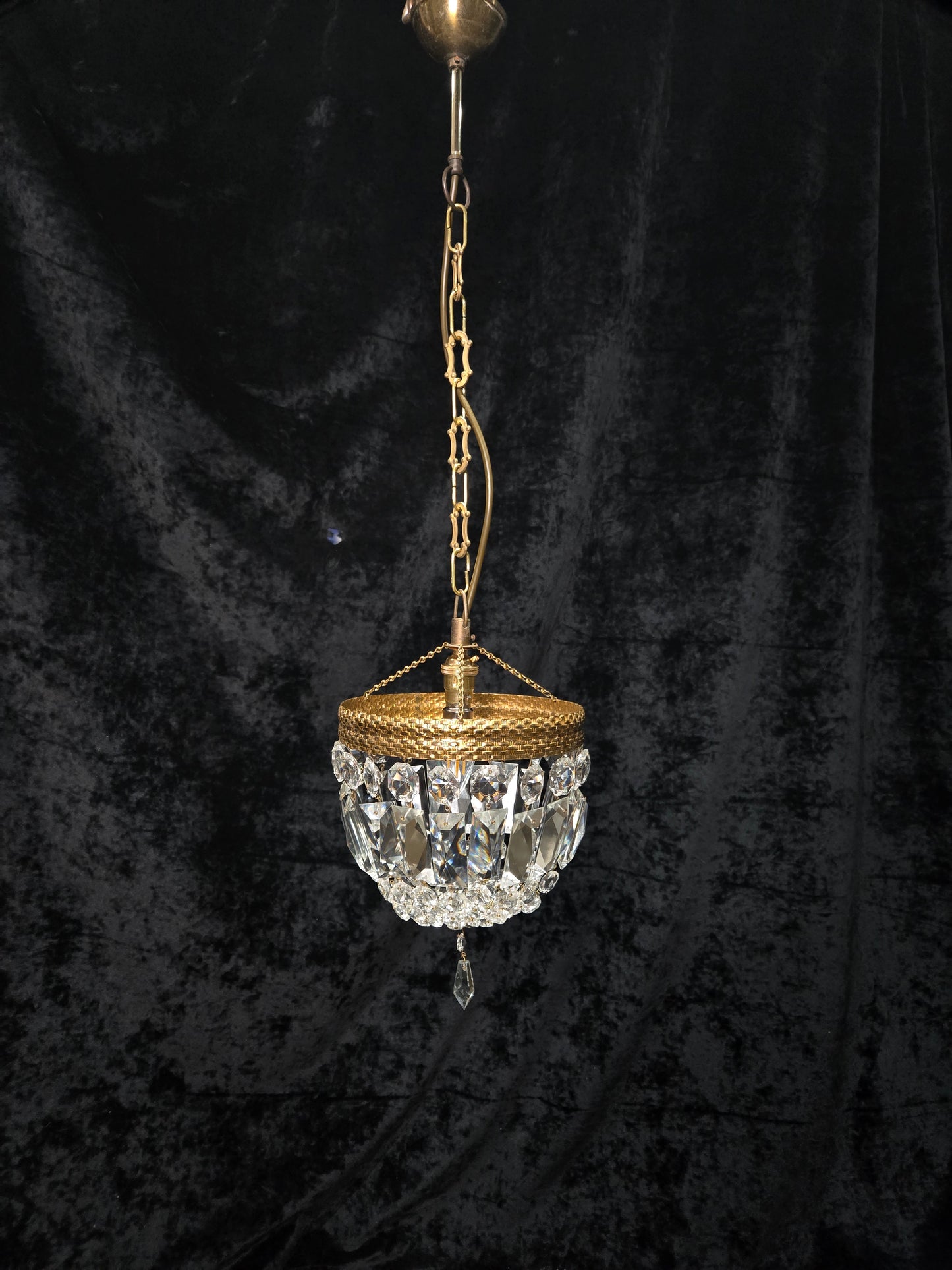 Beautiful Antique French Crystal Half Bag Montgolfiere Chandelier Ceiling Light