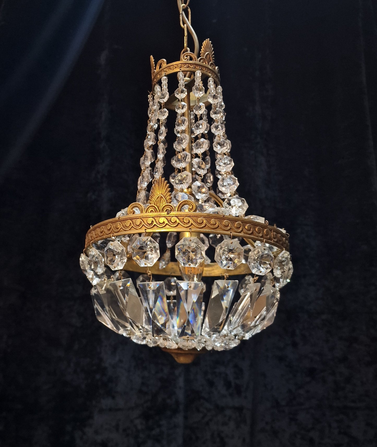 Lovely Antique French 1 Light Brass Montgolfiere Bag and Tent Chandelier Light