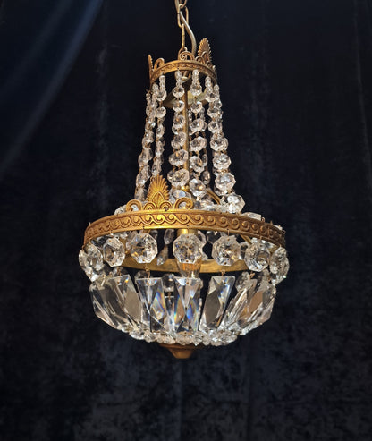 Lovely Antique French 1 Light Brass Montgolfiere Bag and Tent Chandelier Light