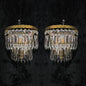 Lovely Pair Antique French 1 Light Crystal Brass Waterfall Mirror Wall Sconces