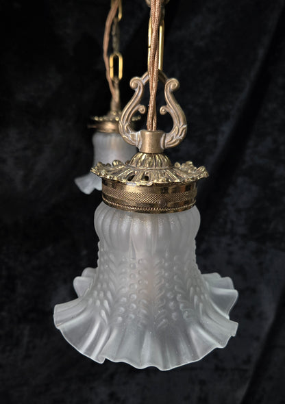 Fabulous Vintage French 3 Light Cherub Brass and Spelter Chandelier with Shades