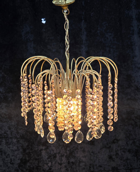 Very Pretty Vintage Italian 1 Light Cascading Pink and Clear Crystal Chandelier (3 for sale)