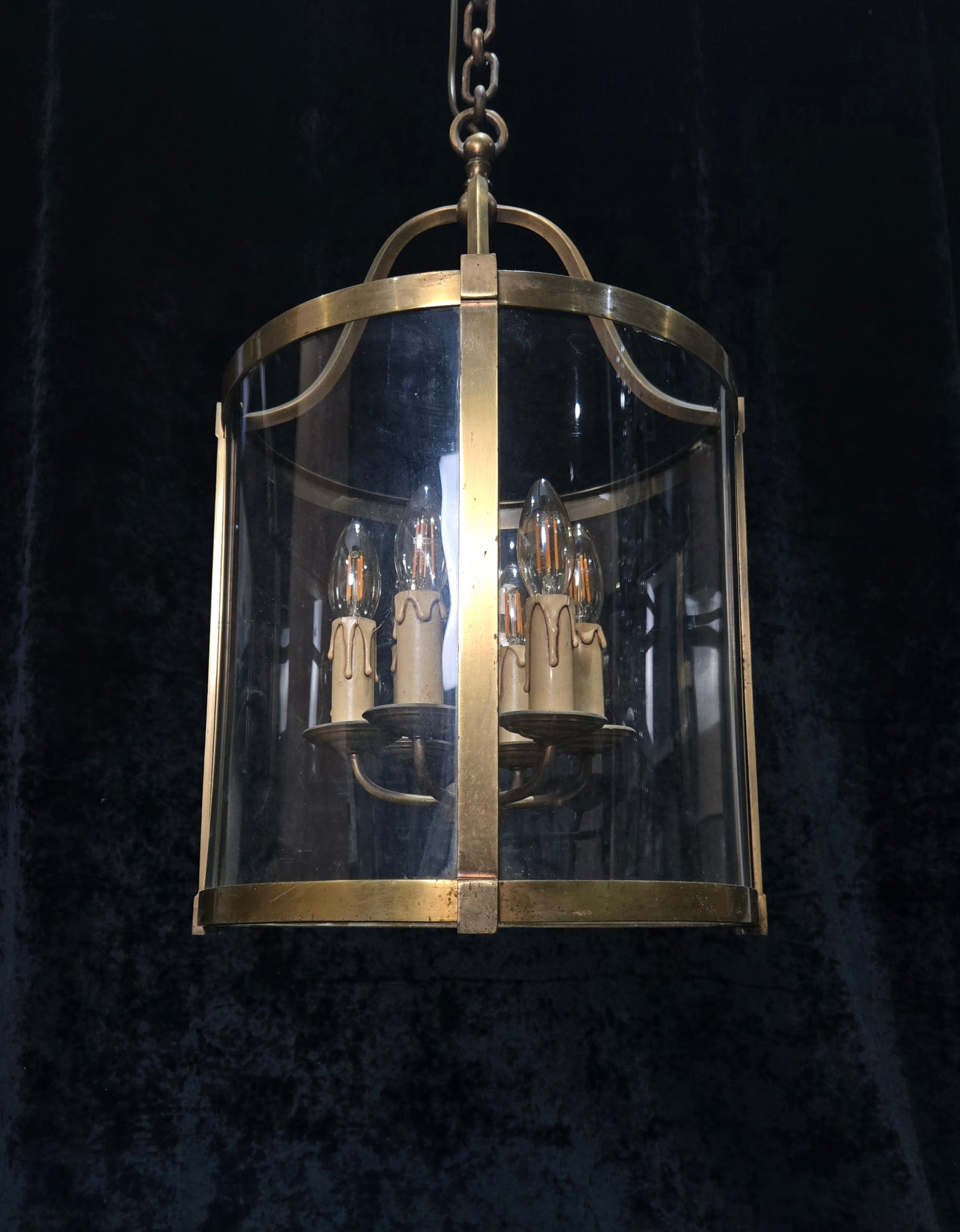 Grand Large Chateau Quality Heavy Antique French 6 Light Brass Cylinder Lantern