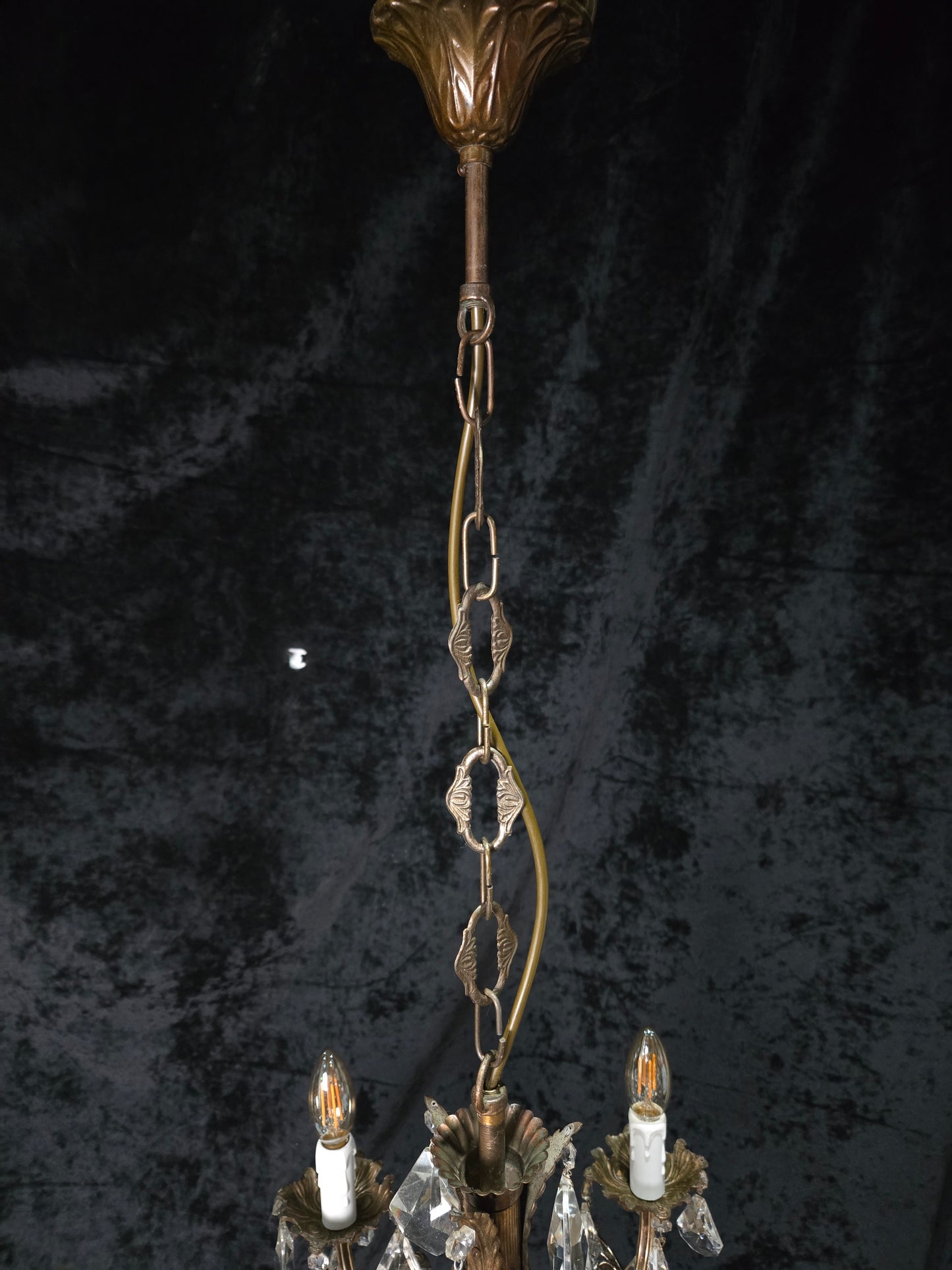 Fabulous Heavy Vintage Italian 6 Arm Leaf Crystal Chandelier Ceiling Light