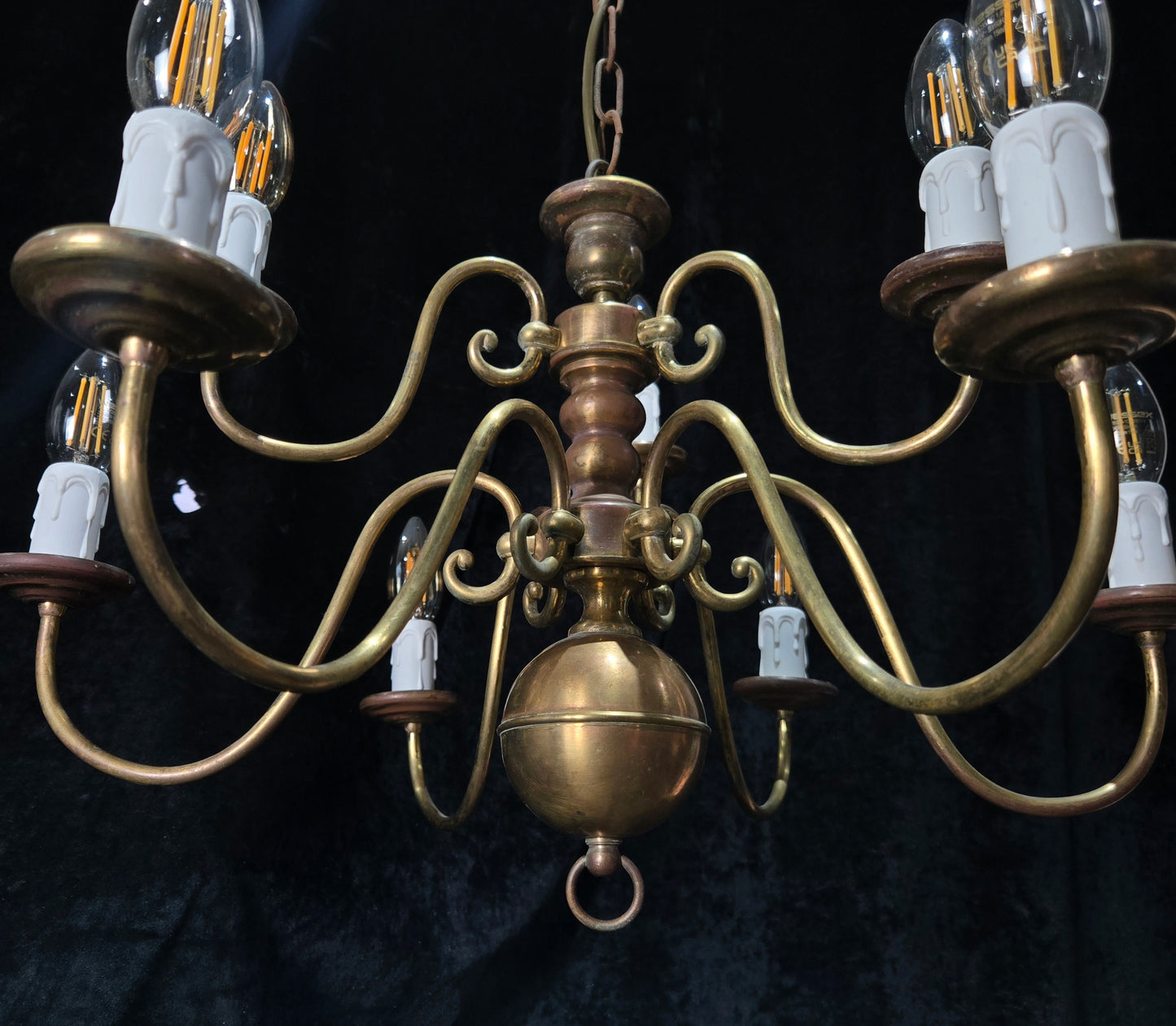 Traditional Antique 9 Arm 2 Tier Brass Flemish Chandelier Ceiling Light