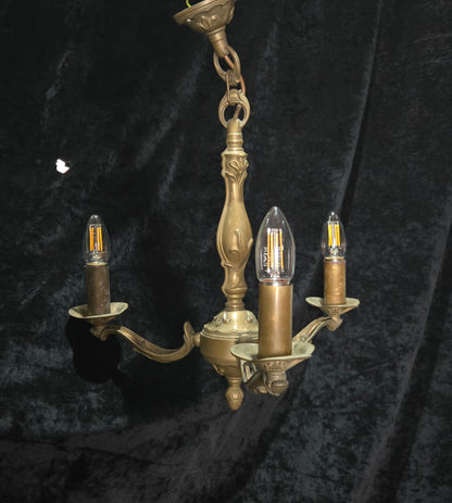 Art Nouveau Style Vintage French Bronze Veritable 3 Arm Chandelier Ceiling Light
