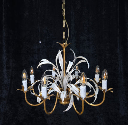 Lovely Vintage Italian MASCA Gilded Toleware 8 Arm Chandelier Ceiling Light