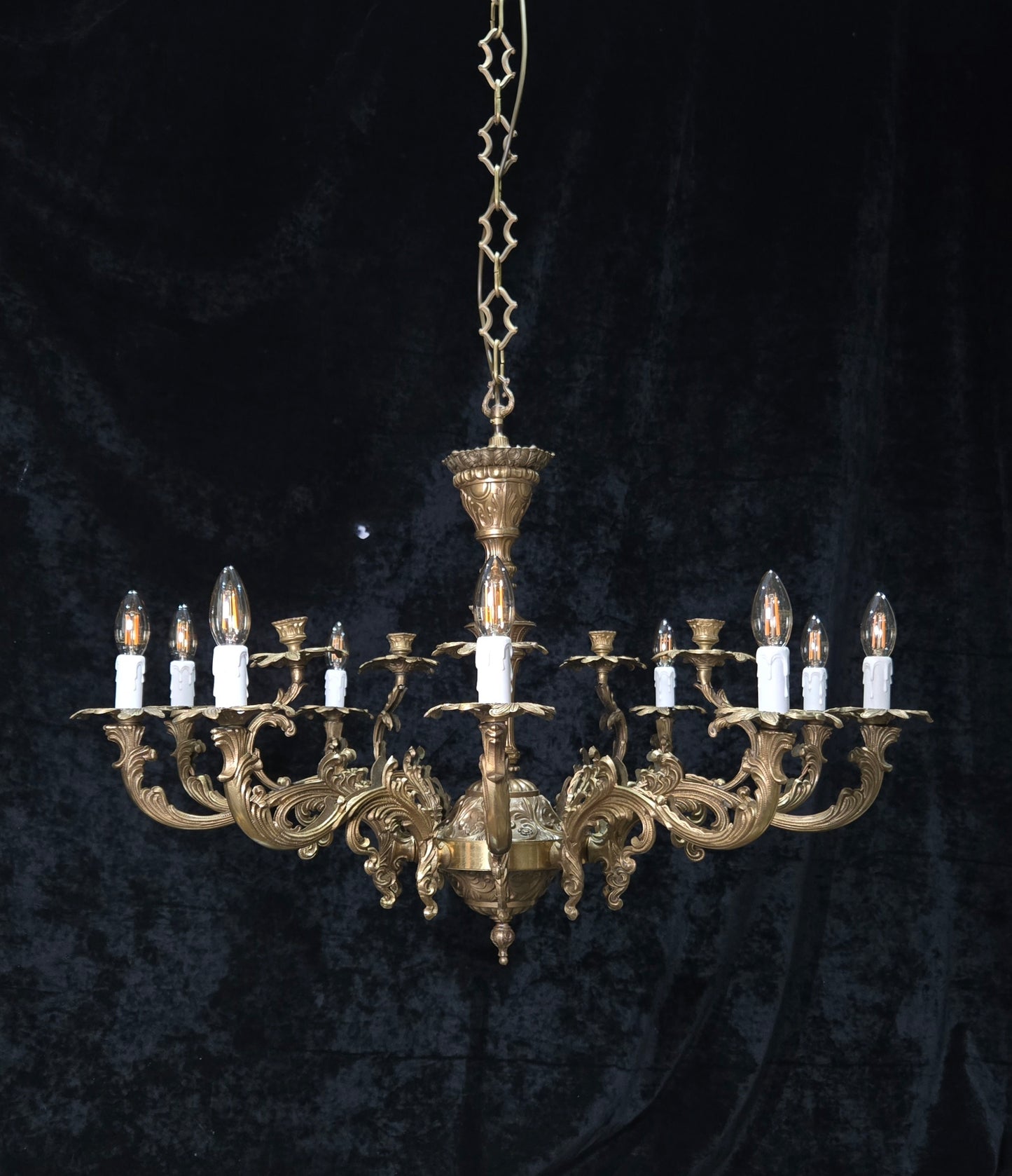 Fabulous Huge Heavy Vintage Italian Solid Brass 10 Arm 5 Candle Chandelier Light