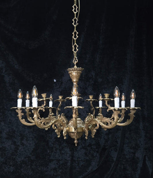 Fabulous Huge Heavy Vintage Italian Solid Brass 10 Arm 5 Candle Chandelier Light