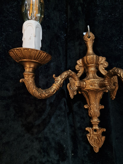 Lovely Pair of Vintage Gilded Spelter 2 Arm Wall Lights Sconces