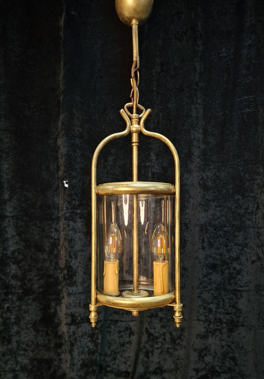 Classical Vintage French Cylinder Glass Gilded 2 Light Lantern Hallway Light