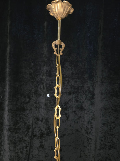 Petite Vintage French Crystal Half Bag Brass 1 Light Chandelier Ceiling Light